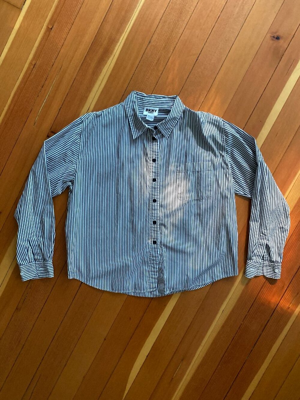 Vintage 90s DKNY Striped Button Down Shirt - Black and White - Size 14 / Large